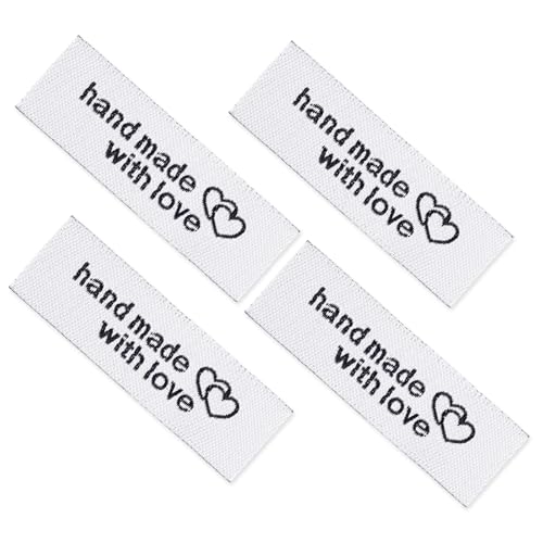 Trinkrittey 100 Pcs Personalized Handmade Interlocking Heart Pattern Sewing Labels White 50mm x 15mm - Image 1
