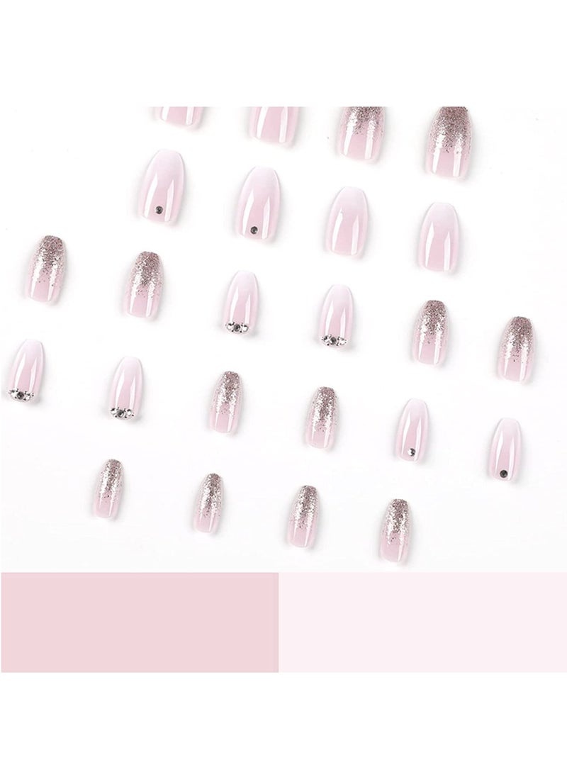 ZAYS 24Pcs Soft Gel Fake Nails Short, Salon Like Press on Nails Short, No Fade Out, Seamless Glue on Nails for Woman Nail ,The Middle East Girl (pink)  - Image 5