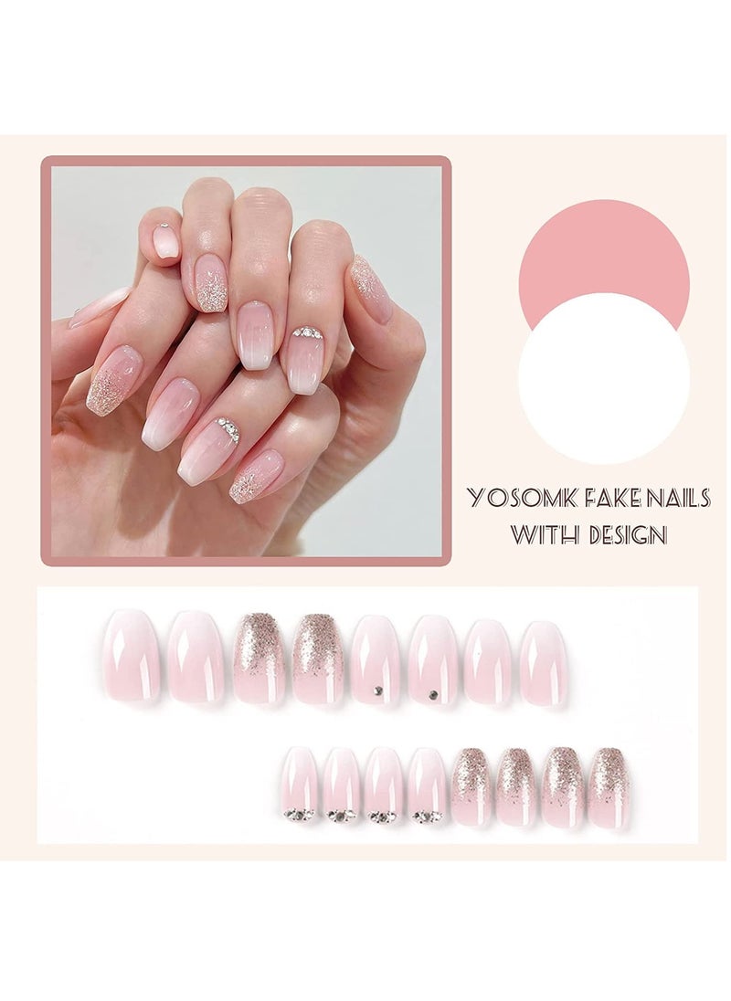 ZAYS 24Pcs Soft Gel Fake Nails Short, Salon Like Press on Nails Short, No Fade Out, Seamless Glue on Nails for Woman Nail ,The Middle East Girl (pink)  - Image 2