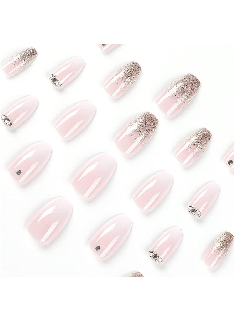 ZAYS 24Pcs Soft Gel Fake Nails Short, Salon Like Press on Nails Short, No Fade Out, Seamless Glue on Nails for Woman Nail ,The Middle East Girl (pink)  - Image 4