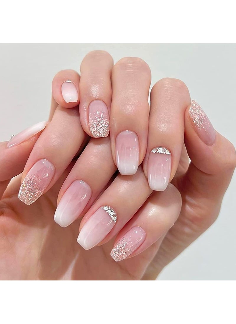 ZAYS 24Pcs Soft Gel Fake Nails Short, Salon Like Press on Nails Short, No Fade Out, Seamless Glue on Nails for Woman Nail ,The Middle East Girl (pink)  - Image 1