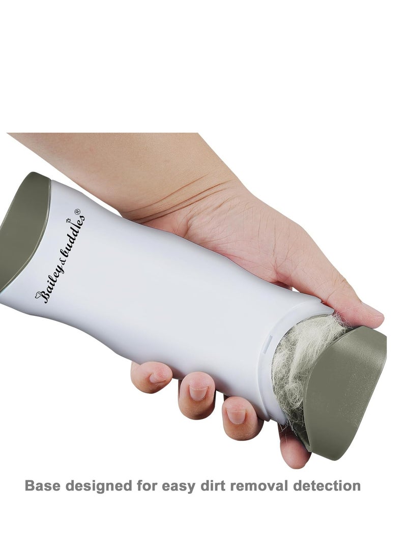 فرشاة إزالة شعر الحيوانات الأليفة للقطط والكلاب قابلة لإعادة الاستخدام لإزالة الوبر والفراء مع قاعدة تنظيف ذاتية محمولة على الوجهين وصديقة للبيئة للملابس والأثاث والسجاد والأريكة رمادي - Image 2