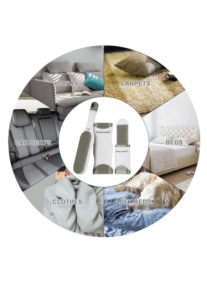 فرشاة إزالة شعر الحيوانات الأليفة للقطط والكلاب قابلة لإعادة الاستخدام لإزالة الوبر والفراء مع قاعدة تنظيف ذاتية محمولة على الوجهين وصديقة للبيئة للملابس والأثاث والسجاد والأريكة رمادي - Image 5