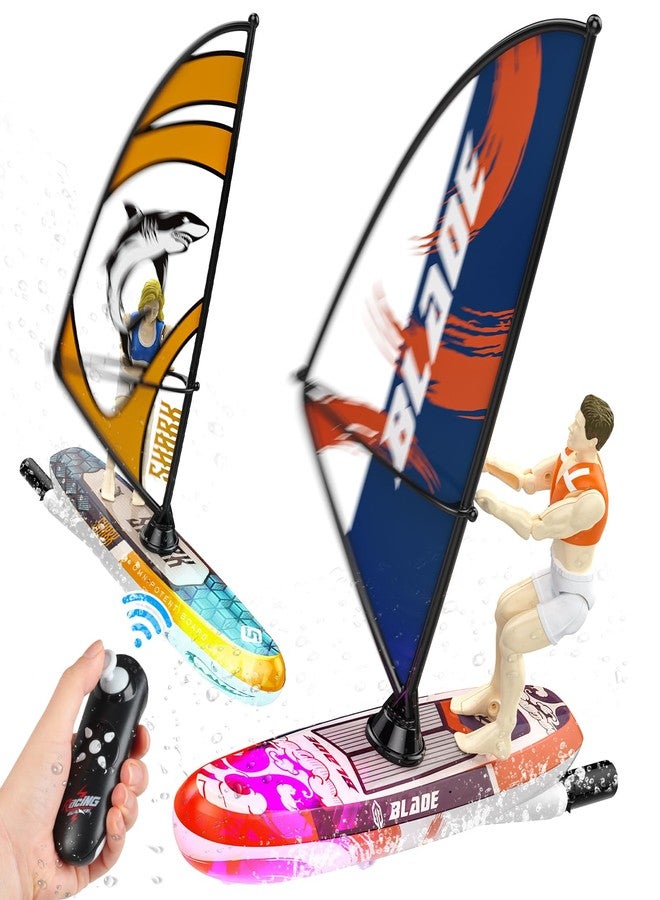 DEERC 2 Pack Remote Control Boat for Kids,2.4Ghz RC Sailboat with LED Lights for Pools,Lake and Bathtub,Summer Outdoor Water Toys Never Capsize Gift for Kids Boys Girls - Image 1