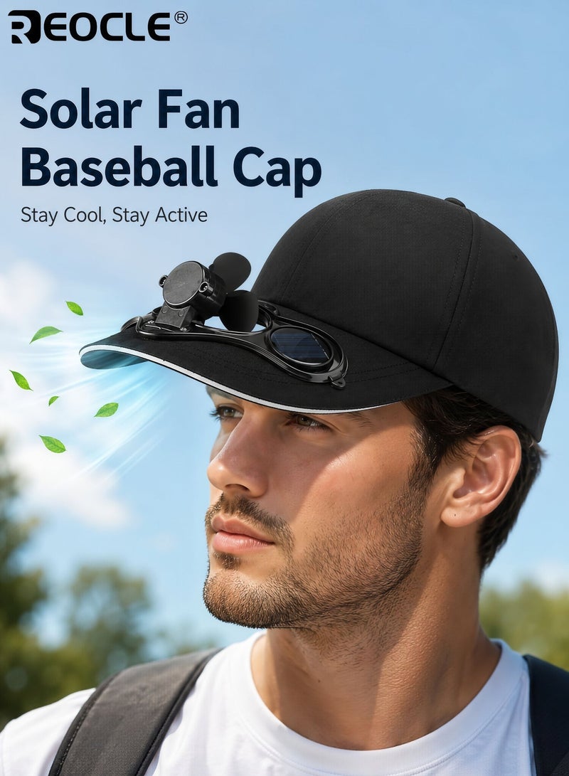 REOCLE Unisex Solar Powered Baseball Cap with Integrated Cooling Fan and Breathable Design Outdoor Sports Hat   for Summer Travel Hiking - Image 1