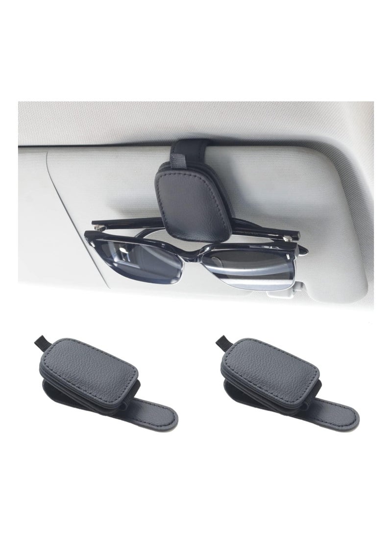 Generic 2 Packs Sunglasses Holders for Car Visor - Magnetic Leather Sunglasses Holder and Ticket Card Clip - Car Visor Accessories (Black)  - Image 1
