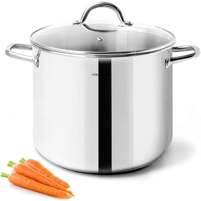HOMICHEF 10 Quart Stock Pot With Glass Lid  Nickel Free Stainless Steel 10 Qt Pots With Handle  Mirror Polished Stockpot 10 Quart  Induction Cooking Pots With Lid  Healthy Soup Pot - Image 1