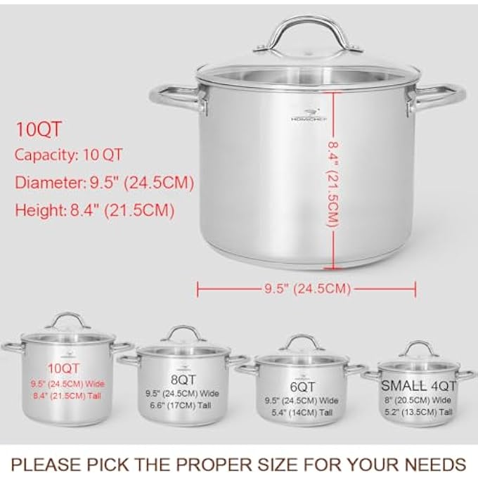 HOMICHEF 10 Quart Stock Pot With Glass Lid  Nickel Free Stainless Steel 10 Qt Pots With Handle  Mirror Polished Stockpot 10 Quart  Induction Cooking Pots With Lid  Healthy Soup Pot - Image 5