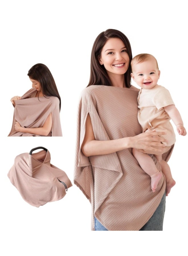 Konssy Nursing Cover for Breastfeeding, Soft & Breathable Privacy Poncho, Multi-Use Feeding Shawl, Comfortable & Portable Breastfeeding Cover for Women (Camel) - Image 1