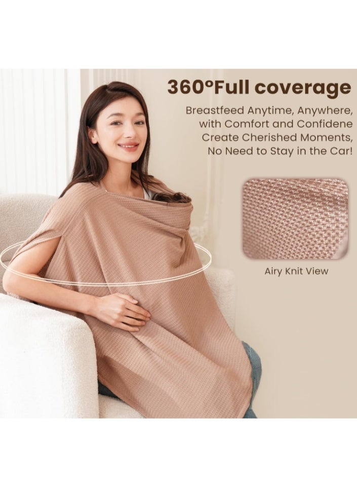 Konssy Nursing Cover for Breastfeeding, Soft & Breathable Privacy Poncho, Multi-Use Feeding Shawl, Comfortable & Portable Breastfeeding Cover for Women (Camel) - Image 3