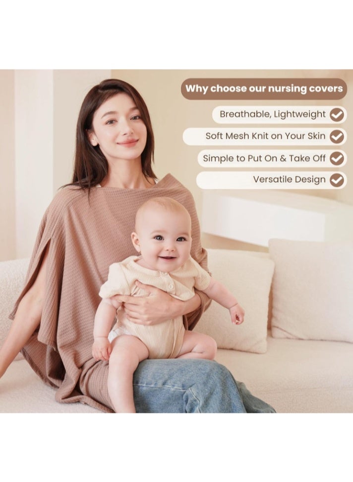 Konssy Nursing Cover for Breastfeeding, Soft & Breathable Privacy Poncho, Multi-Use Feeding Shawl, Comfortable & Portable Breastfeeding Cover for Women (Camel) - Image 4