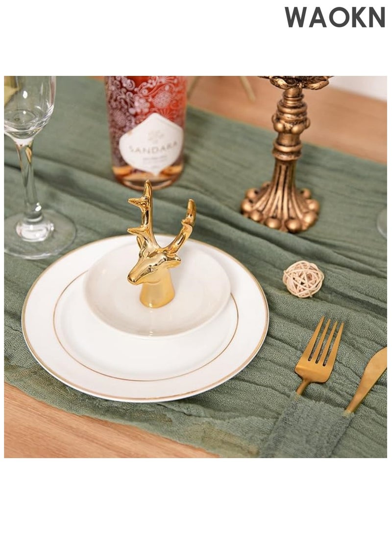 دبليو أيه أو كي أن مفرش طاولة من القماش القطني الأخضر الحكيم، مفرش طاولة شبه شفاف، مفرش طاولة طويل جدًا، مفرش طاولة ريفي بوهيمي، للمطبخ وغرفة الطعام وحفلات الزفاف ولوازم حفلات الزفاف، 13 قدمًا × 35 بوصة - Image 5