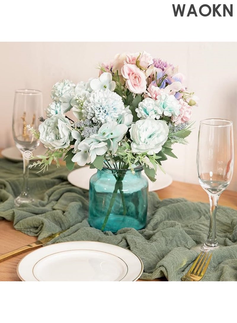 دبليو أيه أو كي أن مفرش طاولة من القماش القطني الأخضر الحكيم، مفرش طاولة شبه شفاف، مفرش طاولة طويل جدًا، مفرش طاولة ريفي بوهيمي، للمطبخ وغرفة الطعام وحفلات الزفاف ولوازم حفلات الزفاف، 13 قدمًا × 35 بوصة - Image 3