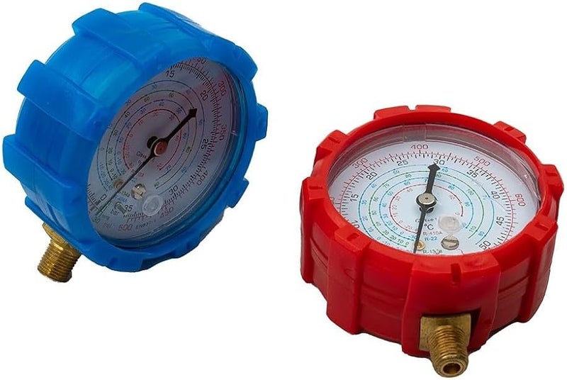 R134A R410A R22 R404A مجموعة مقياس منفذ مكيف الهواء أزرق 0 500psi أحمر 0 800psi مقياس ضغط منخفض وعالي - Image 3