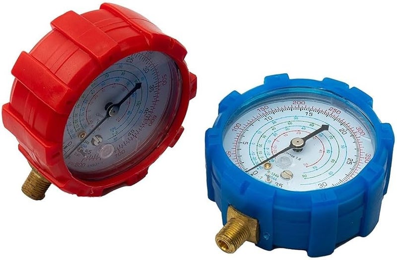R134A R410A R22 R404A مجموعة مقياس منفذ مكيف الهواء أزرق 0 500psi أحمر 0 800psi مقياس ضغط منخفض وعالي - Image 2