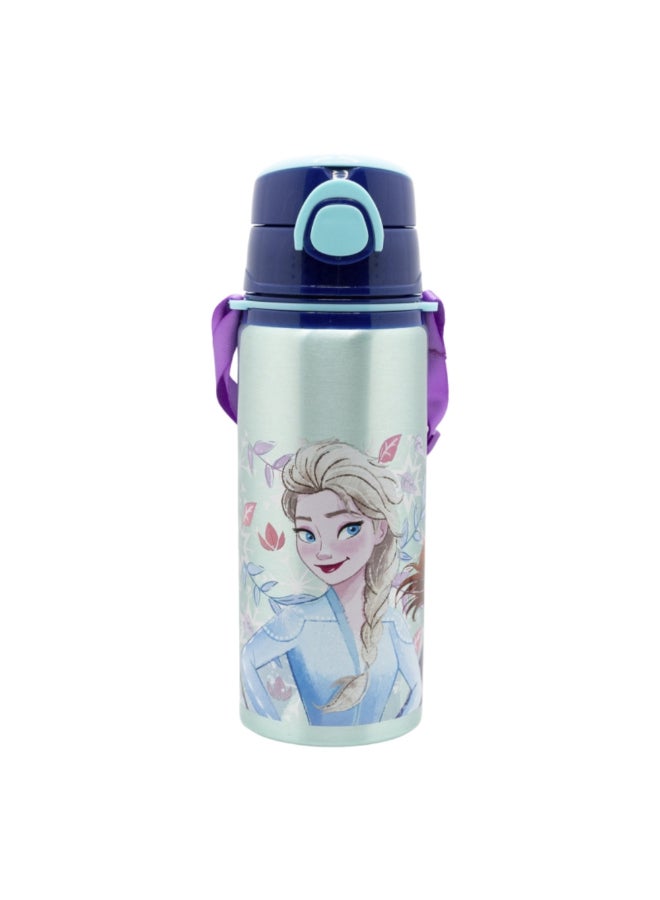 ستور زجاجة ماء من الألمنيوم مع غطاء قابل للفتح وحزام بتصميم شخصيات فروزن سنوي تيل متعددة الألوان سعة 730 مل 81058 - Image 1