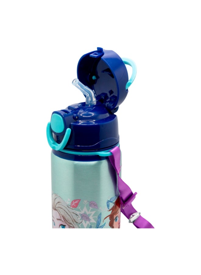 ستور زجاجة ماء من الألمنيوم مع غطاء قابل للفتح وحزام بتصميم شخصيات فروزن سنوي تيل متعددة الألوان سعة 730 مل 81058 - Image 4