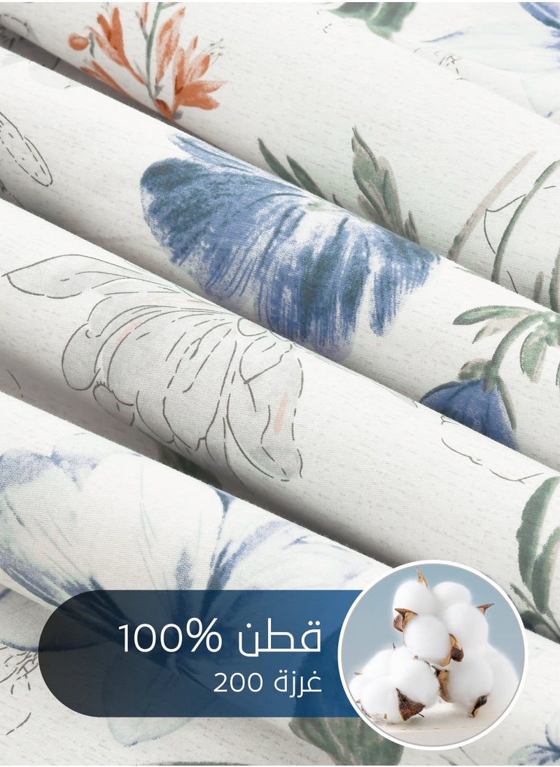 سيد المنسوجات المنزلية طقم غطاء لحاف قطن مزهر من ماستر هوم، يناسب سرير بحجم كوين 160 × 200 سم، قطن 200 خيط في البوصة، طقم مكون من 4 قطع بسحاب واربطة داخلية جانبية  - Image 4