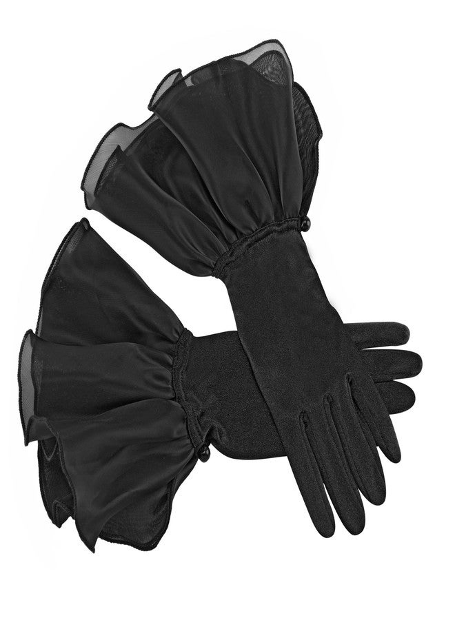 Ayliss Women Bridal Wedding Gloves Satin Petal Opera Party 1920s Fancy Special Occasion Dress Formal Dancing Cosplay (Black) - Image 5