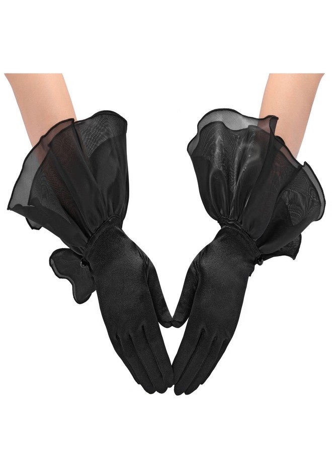 Ayliss Women Bridal Wedding Gloves Satin Petal Opera Party 1920s Fancy Special Occasion Dress Formal Dancing Cosplay (Black) - Image 4