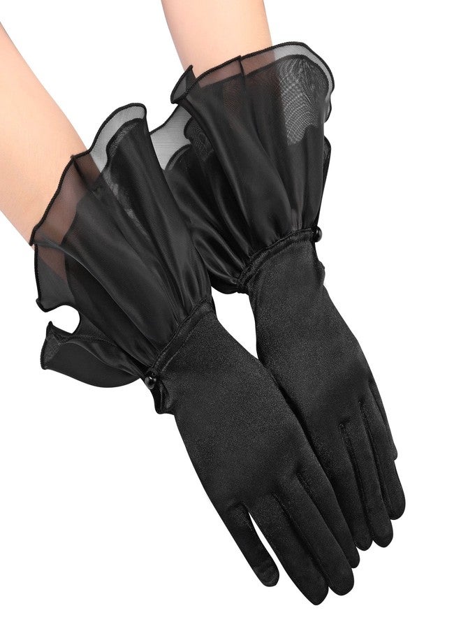 Ayliss Women Bridal Wedding Gloves Satin Petal Opera Party 1920s Fancy Special Occasion Dress Formal Dancing Cosplay (Black) - Image 3