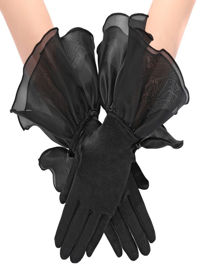 Ayliss Women Bridal Wedding Gloves Satin Petal Opera Party 1920s Fancy Special Occasion Dress Formal Dancing Cosplay (Black) - Image 1