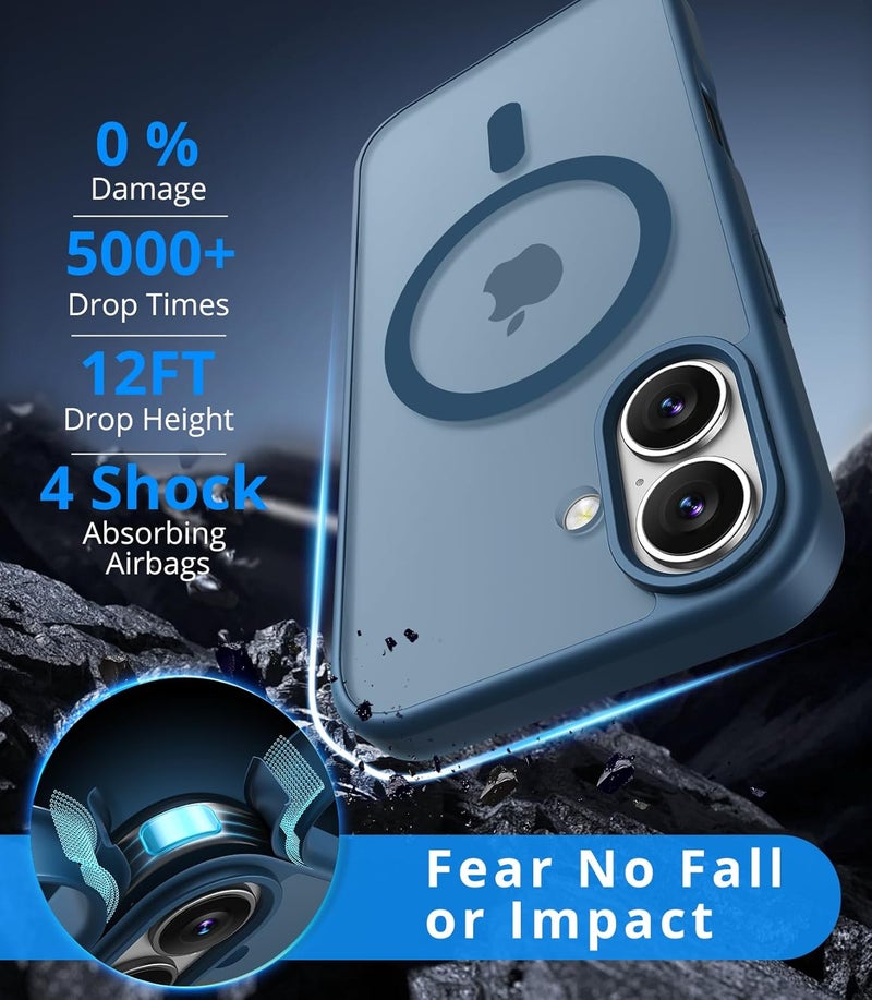 Vansdon Magnetic for iPhone 16 Case with 1 Protective Glass, Compatible with Magsafe, Military Standard Drop Protection, Translucent Matte Back, Shockproof Mobile Phone Case for iPhone 16, Dark Blue - Image 2