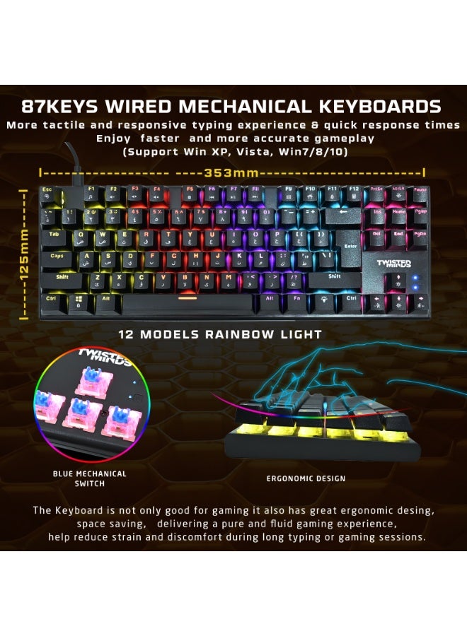 Twisted Minds 4-in-1 Gaming Bundle TM-FUSION-XI – Mechanical RGB Keyboard 87 Keys, Gaming Mouse 3600 DPI, LED Headset with Mic, Large Mouse Pad 400×900mm – Complete Gaming Set for PC black - Image 4