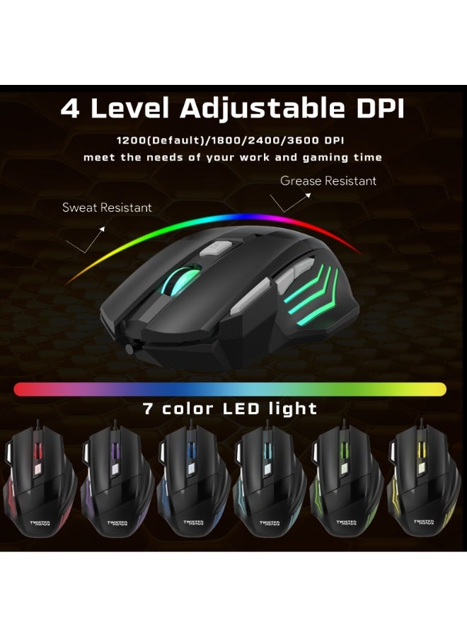 Twisted Minds 4-in-1 Gaming Bundle TM-FUSION-XI – Mechanical RGB Keyboard 87 Keys, Gaming Mouse 3600 DPI, LED Headset with Mic, Large Mouse Pad 400×900mm – Complete Gaming Set for PC black - Image 5
