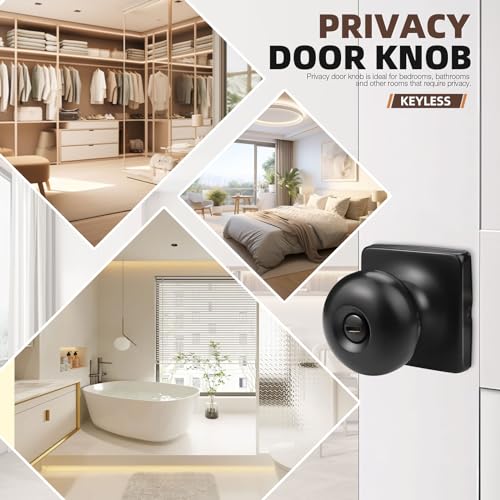 GOBEKOR 3 Pack Privacy Door Knobs Interior Matte Black Keyless Square Modern Door Knobs Stainless Steel for Bedroom Bathroom Product Name - Image 3