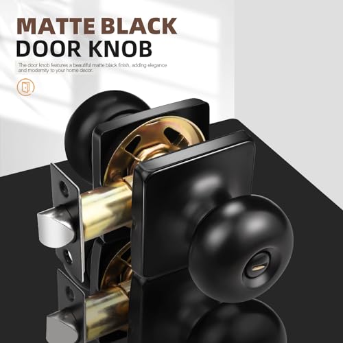 GOBEKOR 3 Pack Privacy Door Knobs Interior Matte Black Keyless Square Modern Door Knobs Stainless Steel for Bedroom Bathroom Product Name - Image 2