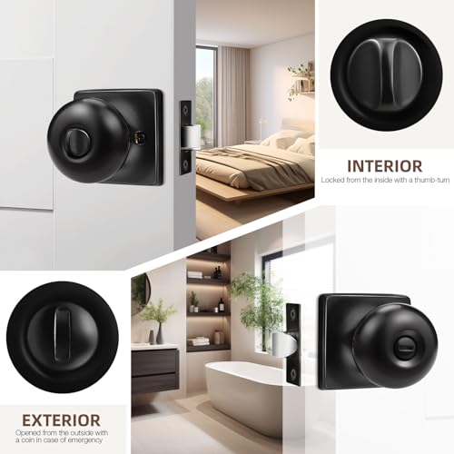 GOBEKOR 3 Pack Privacy Door Knobs Interior Matte Black Keyless Square Modern Door Knobs Stainless Steel for Bedroom Bathroom Product Name - Image 4