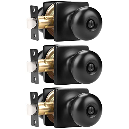 GOBEKOR 3 Pack Privacy Door Knobs Interior Matte Black Keyless Square Modern Door Knobs Stainless Steel for Bedroom Bathroom Product Name - Image 1