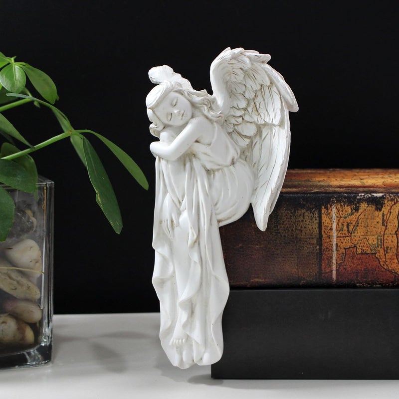 JARPSIRY Sleeping Angel Statue Door Corner Decor, 6.3 Inch Tall Resin Guardian Angel Figurine Edge Sculpture for Home Window Cabinet Ornaments (Left) - Image 4