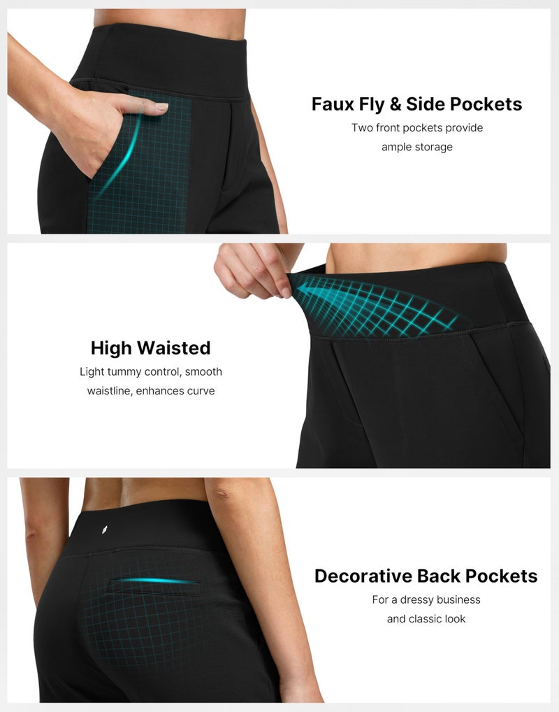 Soothfeel Fleece Lined Pants Women 29"/31"/33" High Waisted Wide Leg Sweatpants with Pocket Winter Warm Work Yoga Dress Pants Black Petite - Image 4