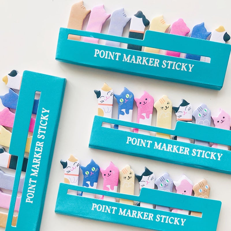 240 Blue Cat Sticky Notes 8 Different Cute Cartoon Styles 30 Sheets Each Index Memo Message Note Stationery School Supplies 4.92 By 1.97 Inches - Image 1