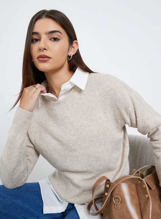 Styli Beige Regular Fit Knitted Sweater
