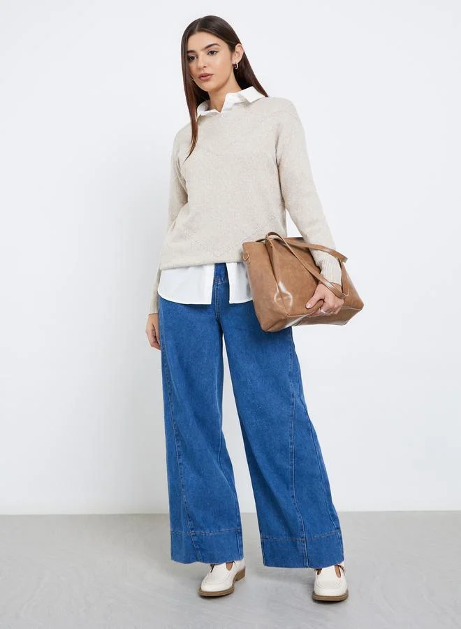 ستايلي سويتر سادة محبوك بقصة عادية