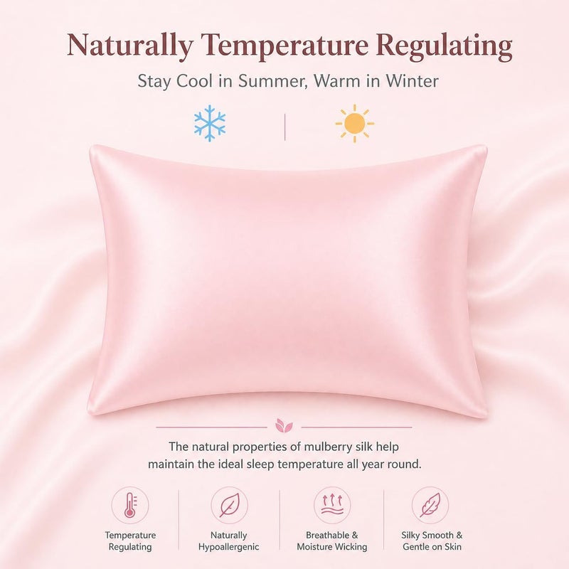 ROSEWARD Oeko-TEX Certified Pink Silk Pillowcase for Sleeping Women, 22 Momme Real Mulberry Silk Pillow Cases with Zipper, 6A Grade 100% Organic, Beauty Boost, 1 Pc 20"x26" (Standard, Pink) - Image 5