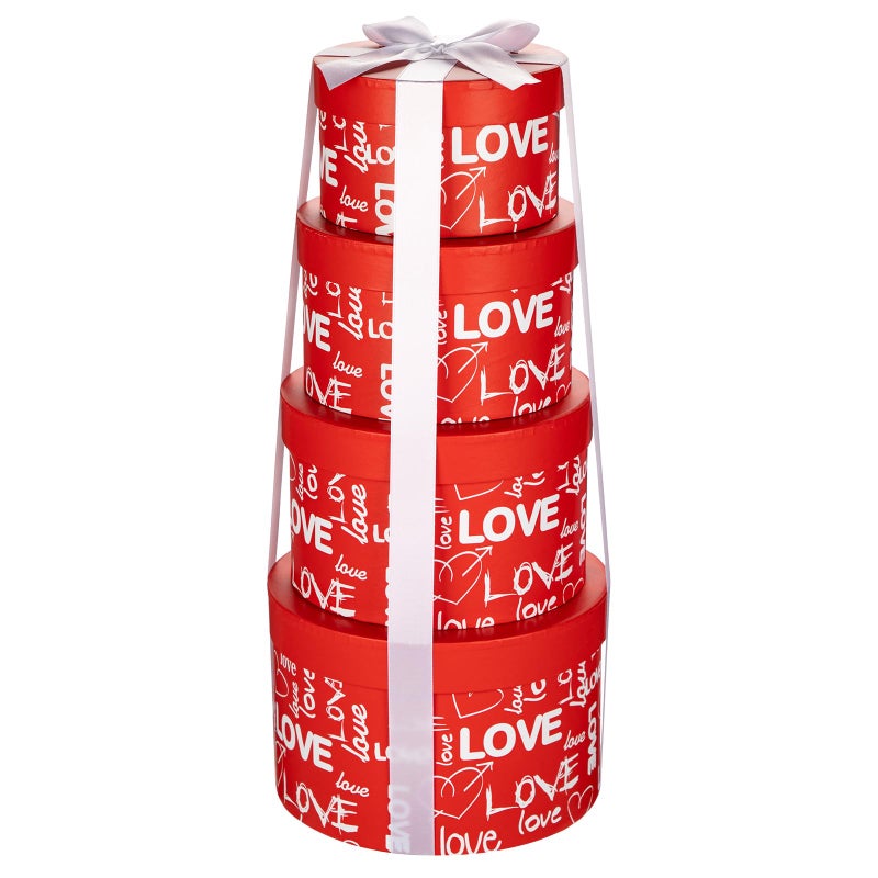 Briful Luxury Round Nested Gift Boxes with Lids (Set of 4) â€“ Reusable Sturdy Cardboard Gift Box Set for Birthdays, Weddings, Anniversaries, Christmas, and Valentineâ€™s Day â€“ Red - Image 1