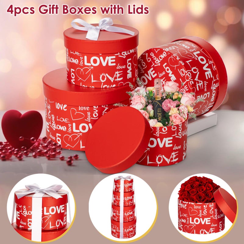 Briful Luxury Round Nested Gift Boxes with Lids (Set of 4) â€“ Reusable Sturdy Cardboard Gift Box Set for Birthdays, Weddings, Anniversaries, Christmas, and Valentineâ€™s Day â€“ Red - Image 4