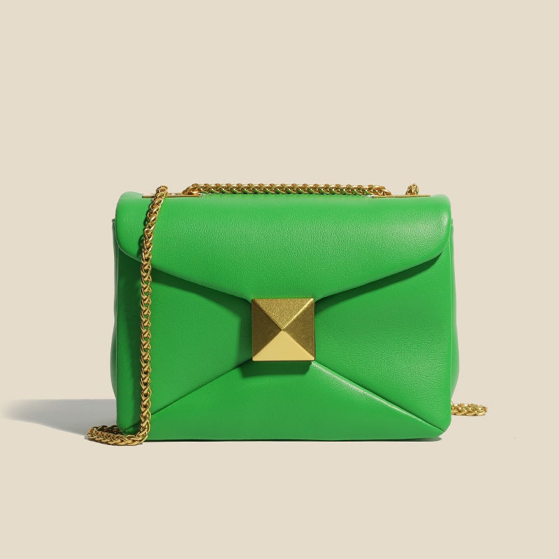 Korean Style Studded Niche Chain Bag, Unique Design, Versatile Trendy Single-Shoulder Genuine Leather Small Square Bag, Crossbody Bag For Women - Image 5