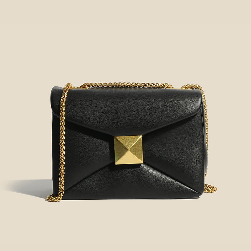Korean Style Studded Niche Chain Bag, Unique Design, Versatile Trendy Single-Shoulder Genuine Leather Small Square Bag, Crossbody Bag For Women - Image 4