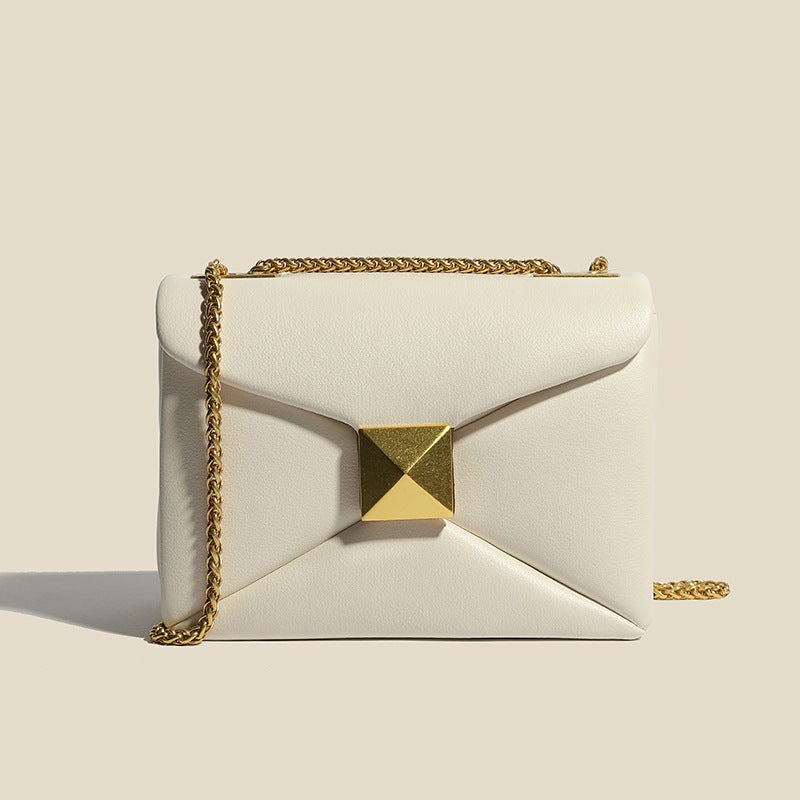 Korean Style Studded Niche Chain Bag, Unique Design, Versatile Trendy Single-Shoulder Genuine Leather Small Square Bag, Crossbody Bag For Women - Image 2