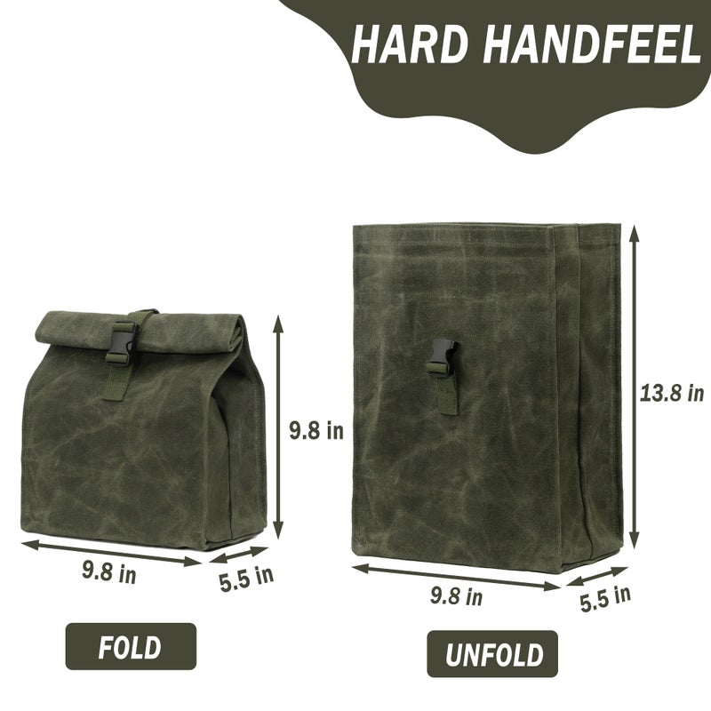 Kaaltisy Heavy Duty Lunch Bags Waxed Canvas Roll-top Lunch Boxes Waterproof Reusable Lunch Bag with Adjustable Buckle, Green, Hard Handfeel - Image 2