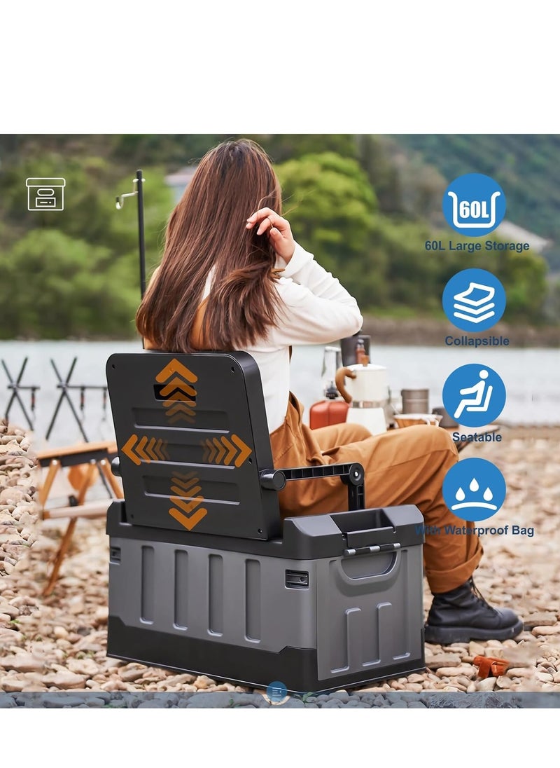 Manful Outdoor Large Trunk Storage Box with Lid for Outdoor 60L, Seatable Camping Organizer with Waterproof Bag, Multifunctional Collapsible Camping Storage Box for Outdoor Picnic, Car, Clothes  - Image 2