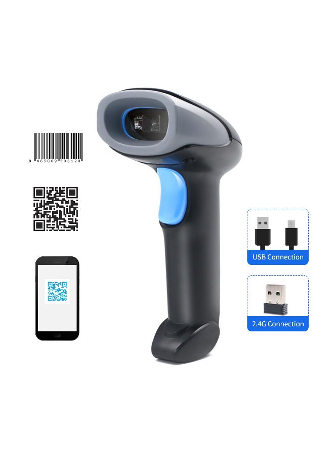 قارئ الباركود المحمول 1D/2D/QR Code Scanner 2.4G لاسلكي وUSB سلكي متوافق مع Windows Mac Linux - Image 1
