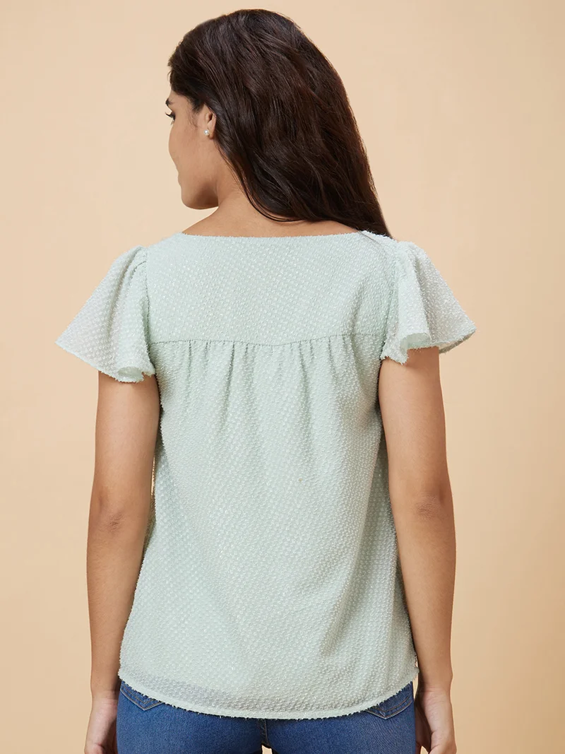 globus Women Green Self Design Polyester Top