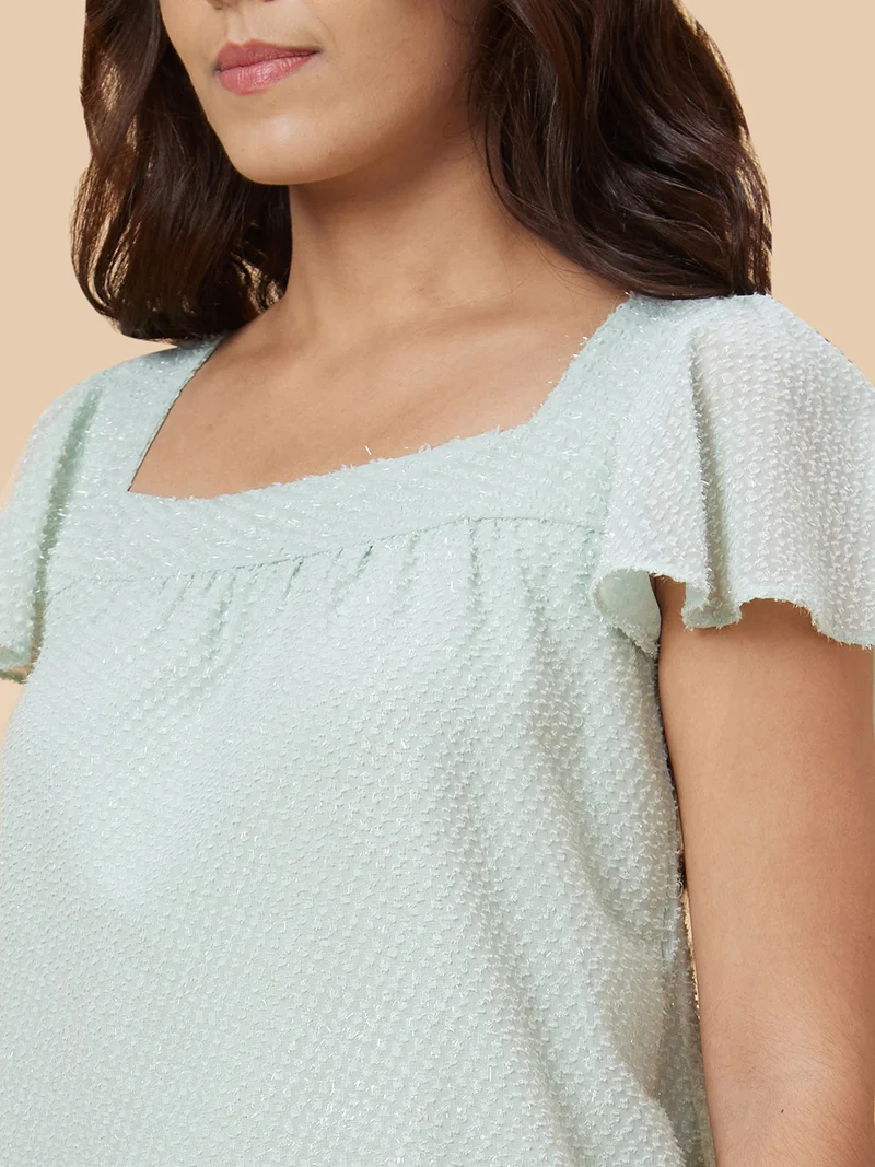 globus Women Green Self Design Polyester Top