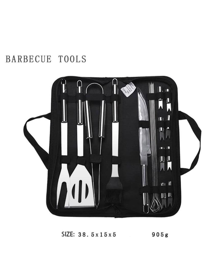 SYOSI طقم شوي ديلوكس، ملحقات الشواء للتخييم والشواء في الفناء الخلفي، طقم شوي مكون من 18 قطعة، أدوات شواء متينة مصنوعة من الفولاذ المقاوم للصدأ، طقم هدايا ملحقات الشواء للمحترفين للرجال والنساء - Image 4